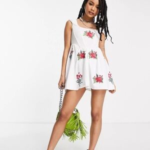 NWT - ASOS DESIGN white petite floral embroidered mini skater corset dress